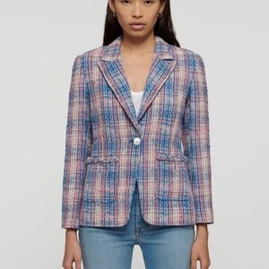 Derek Lam 10 Crosby Assila Single Breasted Braid Trim Jacket In Blue Multi